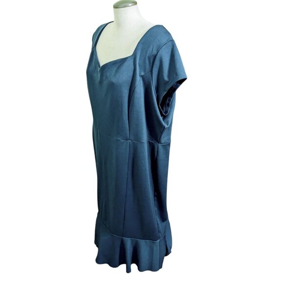 NEW G Giuliana Midi Dress Solid Forest Green Plus 3X Ruffle Hem Shift Cap Sleeve - Picture 3 of 8